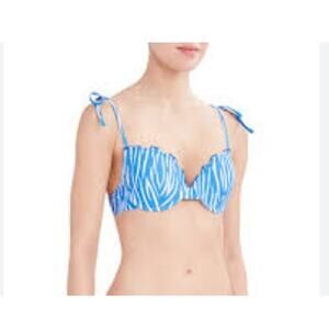 NWT BCBG Ruffle Underwire Bikini Top Blue White Stripes XL